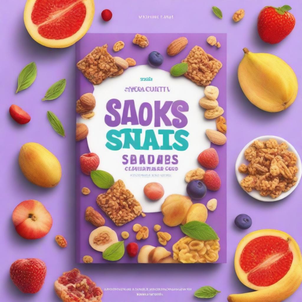 Crear una portada de libro llamado 'Snacks saludables' creado por Dayana Pérez Domelin