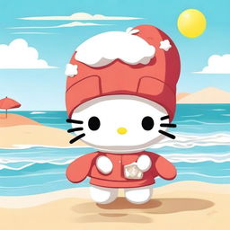 A cute Hello Kitty character wearing a crab hat