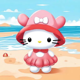 A cute Hello Kitty character wearing a crab hat