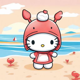 A cute Hello Kitty character wearing a crab hat