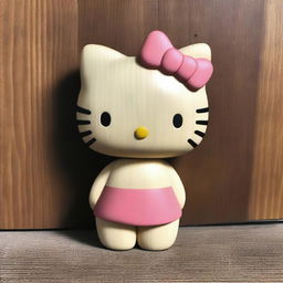 A charming wooden carving of Hello Kitty