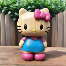 A charming wooden carving of Hello Kitty