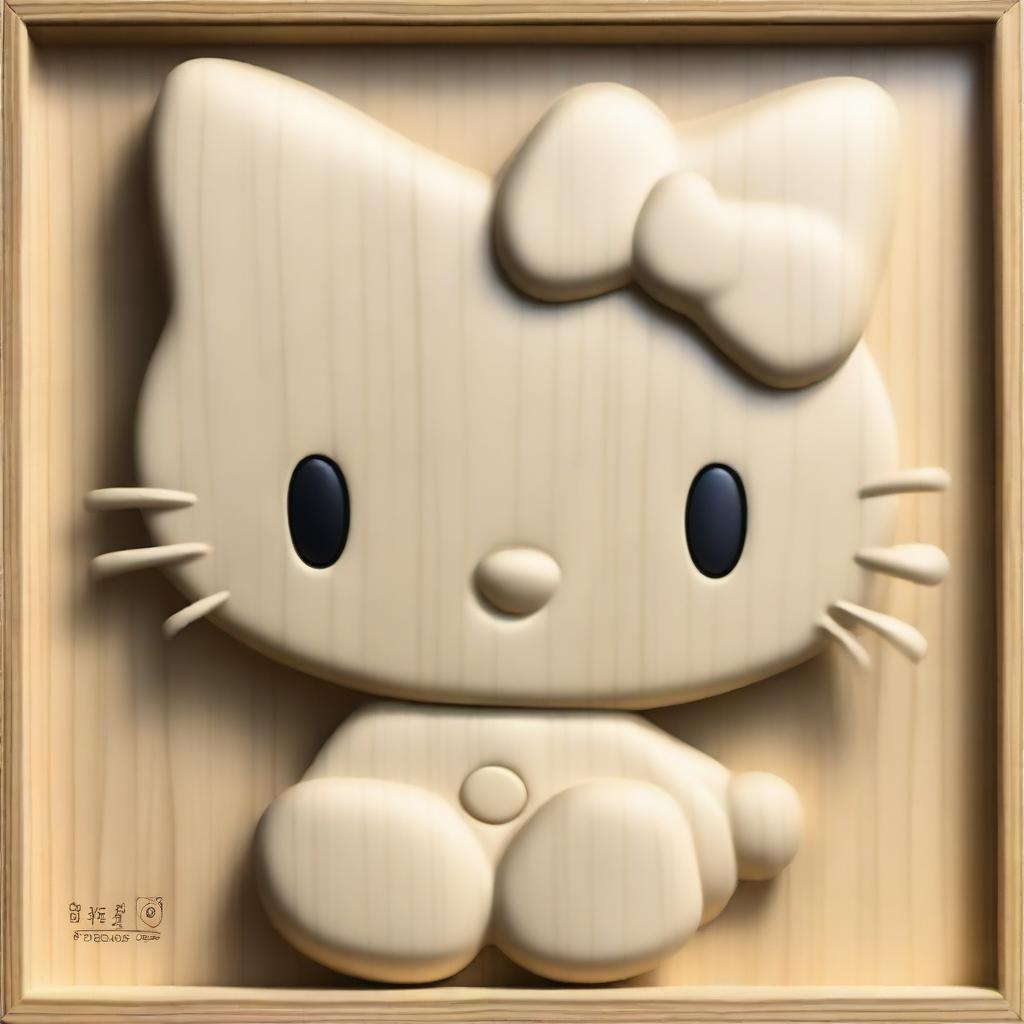 A light wood bas relief of Hello Kitty