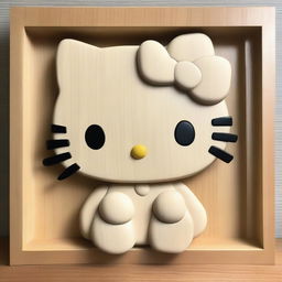 A light wood bas relief of Hello Kitty