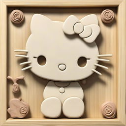 A light wood bas relief of Hello Kitty