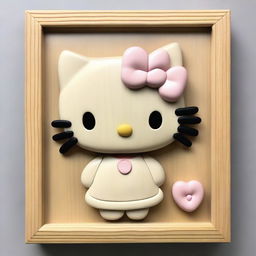 A light wood bas relief of Hello Kitty