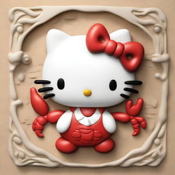 A bas relief of Hello Kitty dressed as a crab