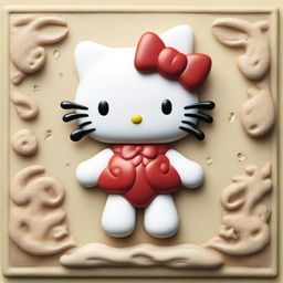 A bas relief of Hello Kitty dressed as a crab