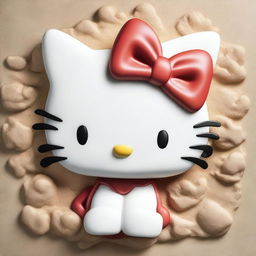 A bas relief of Hello Kitty wearing a crab hat