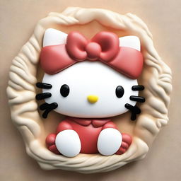 A bas relief of Hello Kitty wearing a crab hat