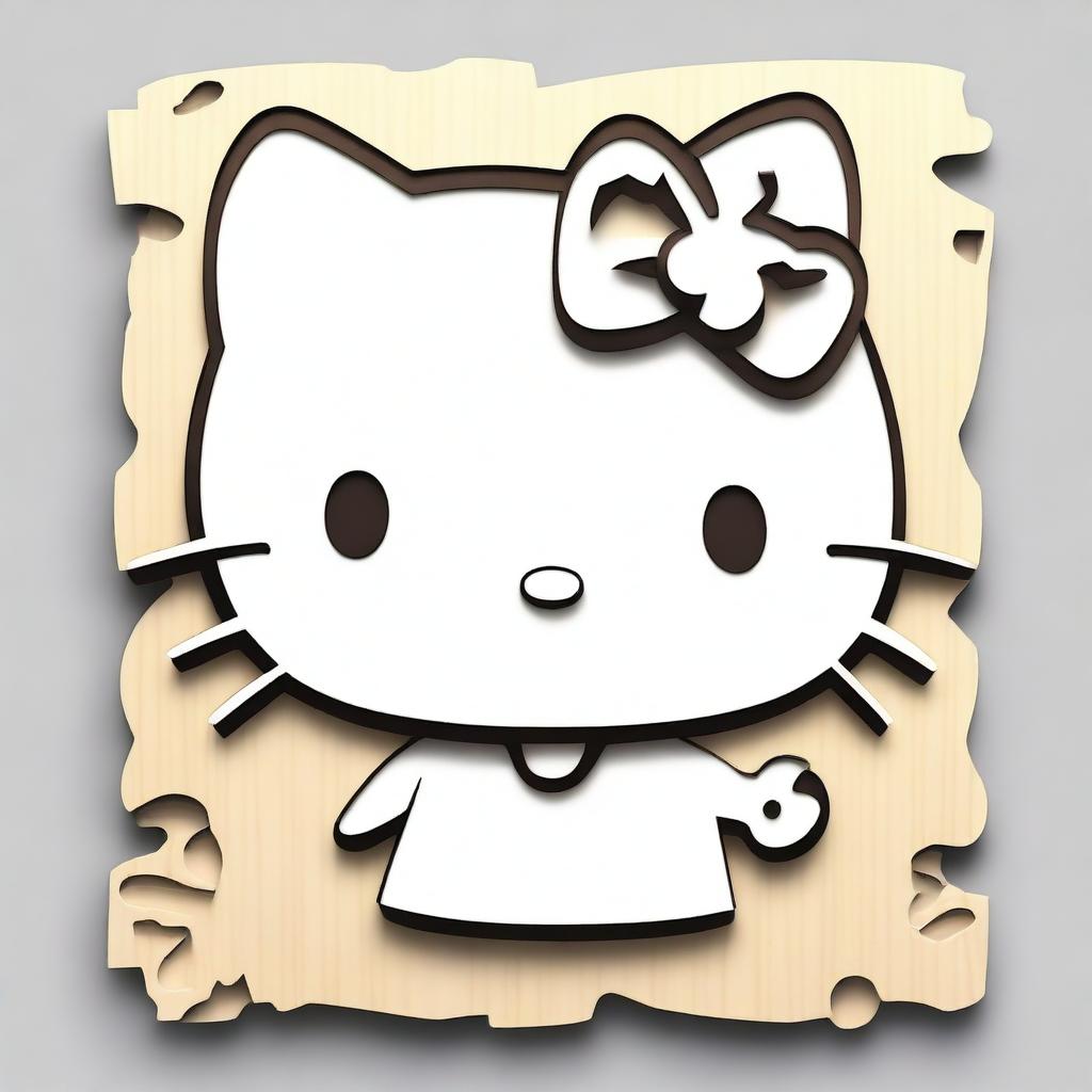 A CNC relief of Hello Kitty with a crab theme