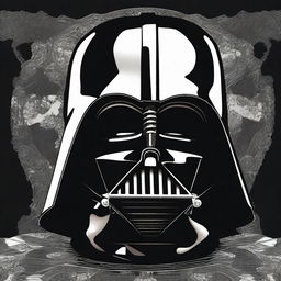 A dramatic and detailed image of Darth Vader with half of his helmet revealing a skull