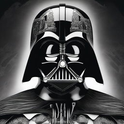 A dramatic and detailed image of Darth Vader with his helmet partially removed to reveal a skull underneath