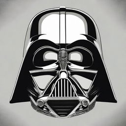 A detailed illustration of Darth Vader's helmet fused with a human skull