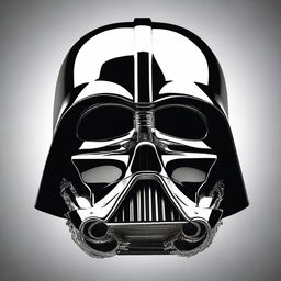 A detailed illustration of Darth Vader's helmet fused with a human skull