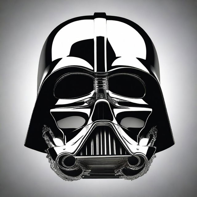 A detailed illustration of Darth Vader's helmet fused with a human skull