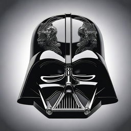 A detailed illustration of Darth Vader's helmet fused with a human skull