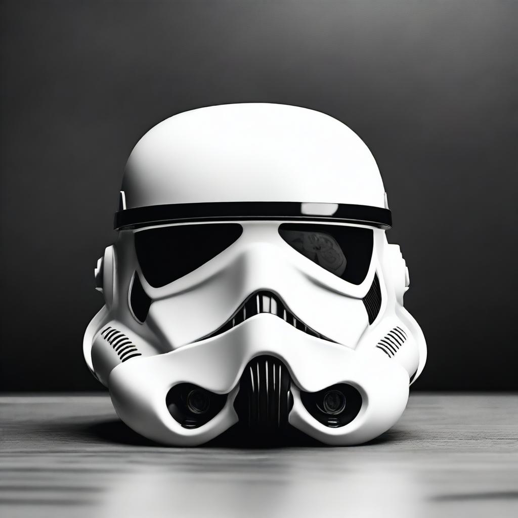 A dramatic and detailed image of a Stormtrooper helmet with part of it removed to reveal a skull underneath