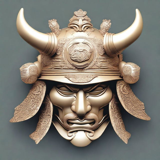 A detailed CNC relief of a samurai helmet