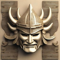 A detailed CNC relief of a samurai helmet