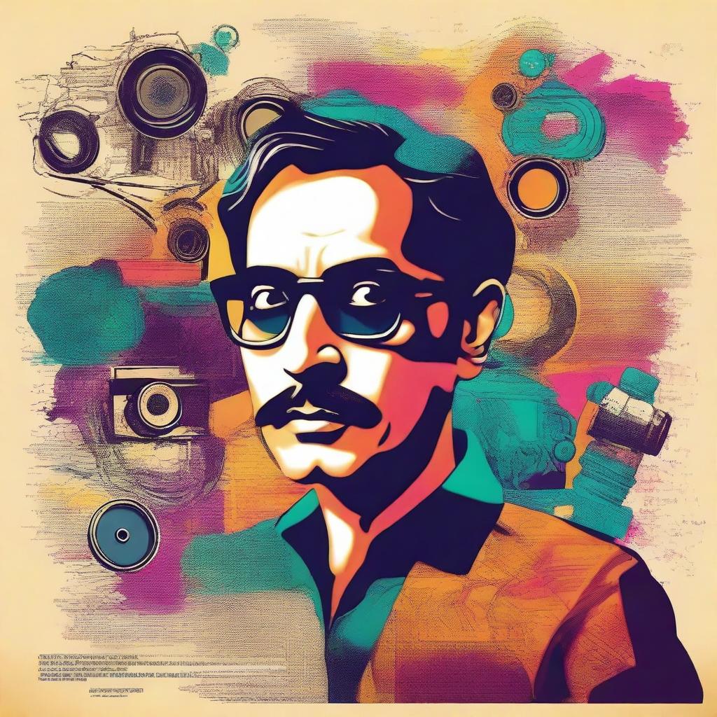 A vibrant and artistic poster for a film based on the life of a writer in the Indian film industry