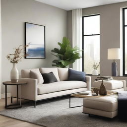 Create an image of a living room with updated furniture and a modern style