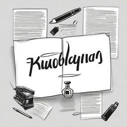 A rectangular design with the word 'Autobiografías' written in elegant lettering, accompanied by black and white drawings