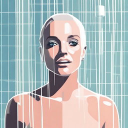 A digital illustration of Britney Spears with a shaved head standing in a shower