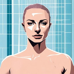 A digital illustration of Britney Spears with a shaved head standing in a shower