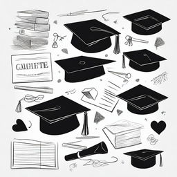 Create black and white cover designs featuring graduation-themed drawings and elements of affection