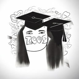 Create black and white cover designs featuring graduation-themed drawings and elements of affection