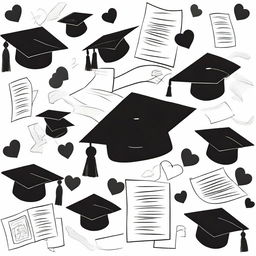 Create black and white cover designs featuring graduation-themed drawings and elements of affection