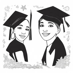 Create black and white covers featuring illustrations of graduation and affection