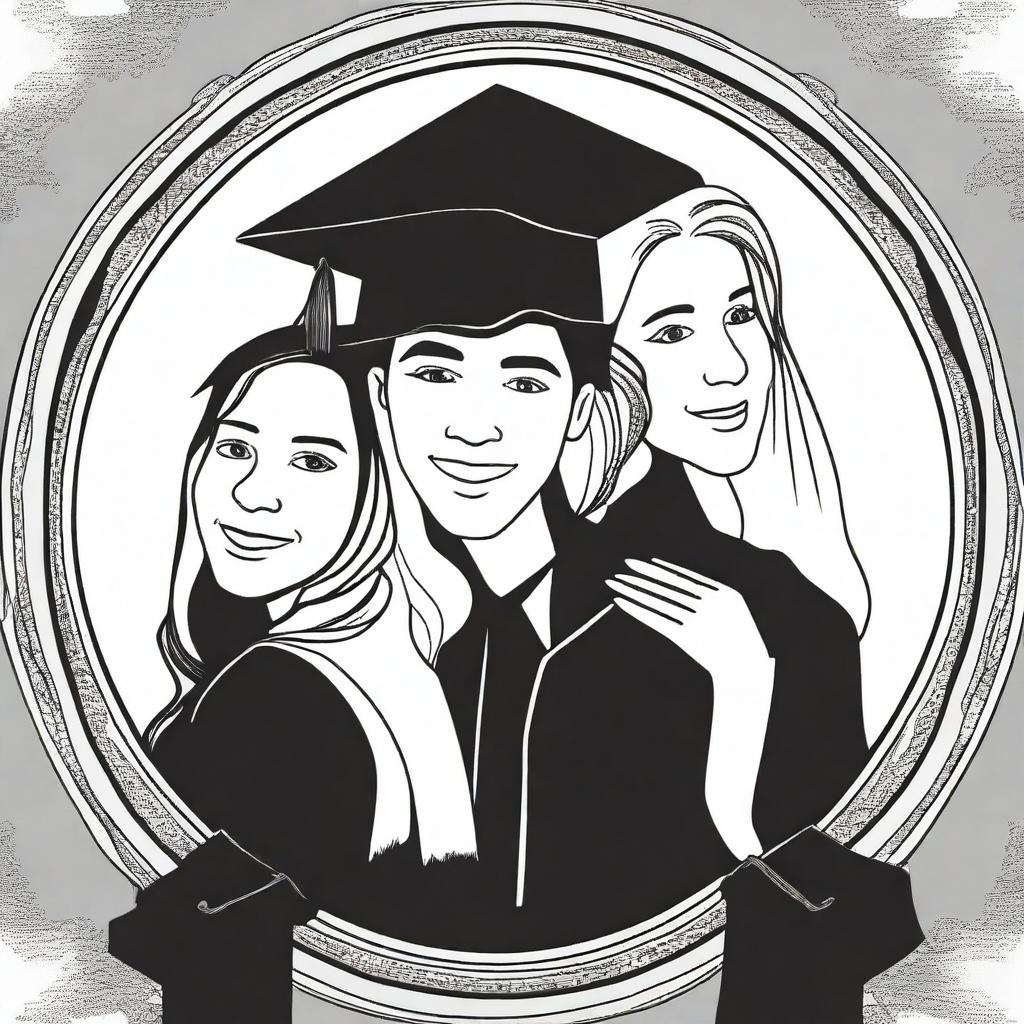 Create black and white covers featuring illustrations of graduation and fraternal affection