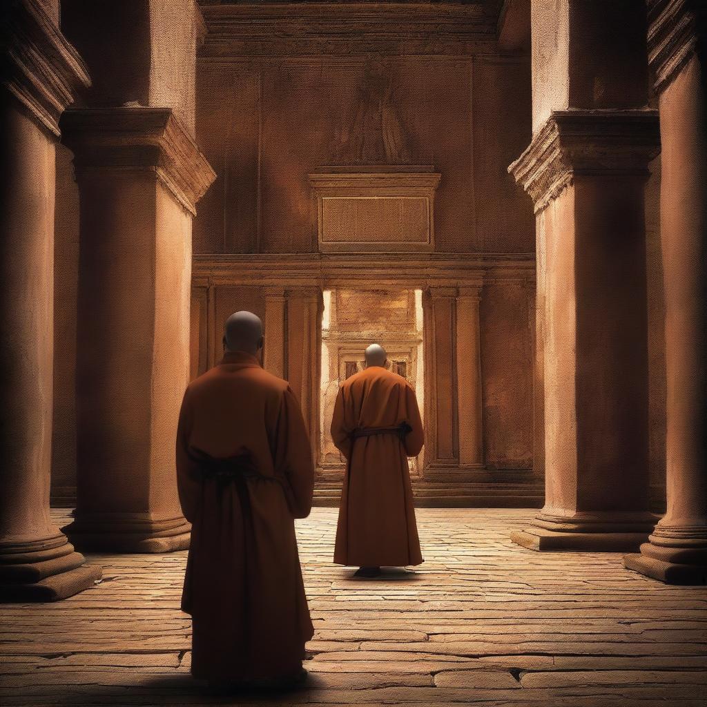 A book cover featuring a monk discovering secrets inside the Basilica of Bom Jesus in Congonhas