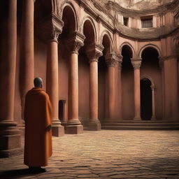 A book cover featuring a monk discovering secrets inside the Basilica of Bom Jesus in Congonhas