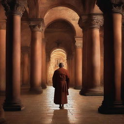 A book cover featuring a monk discovering secrets inside the Basilica of Bom Jesus in Congonhas