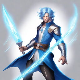 A male air genasi blade singer, depicted with an ethereal and mystical aura