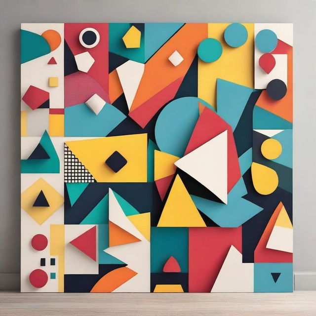 Create a mural art piece with graphic elements, featuring geometric shapes and abstract designs inspired by board games