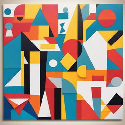 Create a contemporary mural art piece with graphic elements, featuring large geometric shapes and abstract designs inspired by board games