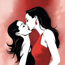 A realistic depiction of Angelina Jolie and Monica Bellucci sharing a kiss