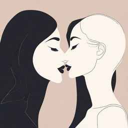 A minimalistic design featuring two women sharing a kiss