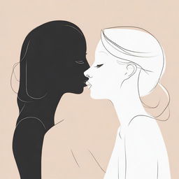 A minimalistic design featuring two women sharing a kiss