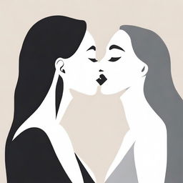 A minimalistic design featuring two women sharing a kiss