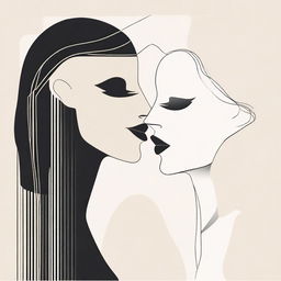 A minimalistic design featuring two women sharing a kiss