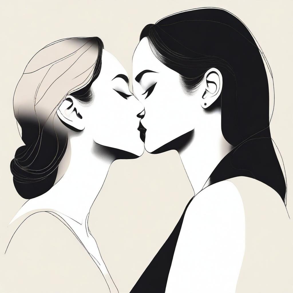 A minimalistic yet realistic design featuring two women sharing a kiss