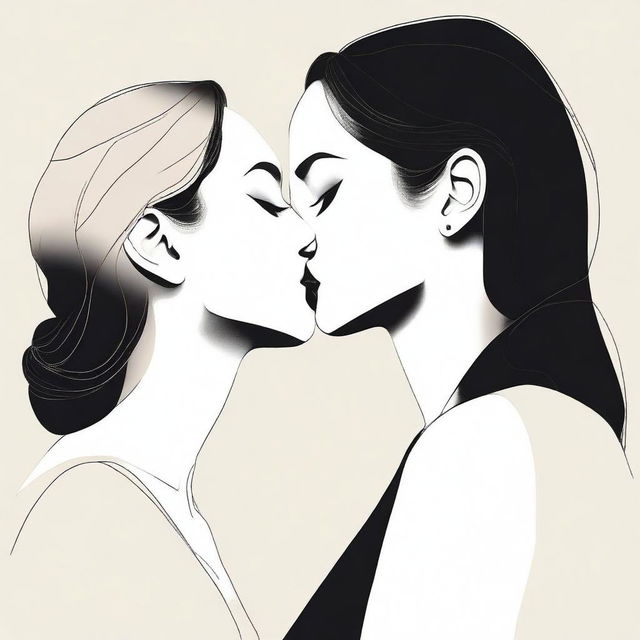 A minimalistic yet realistic design featuring two women sharing a kiss