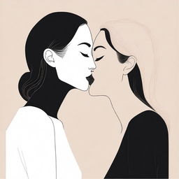 A minimalistic yet realistic design featuring two women sharing a kiss