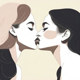 A minimalistic yet realistic design featuring two women sharing a kiss