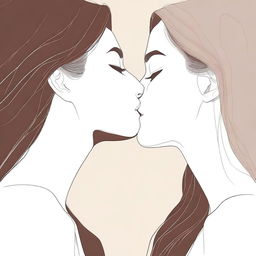 A minimalistic yet realistic design featuring two women with long brown hair sharing a kiss